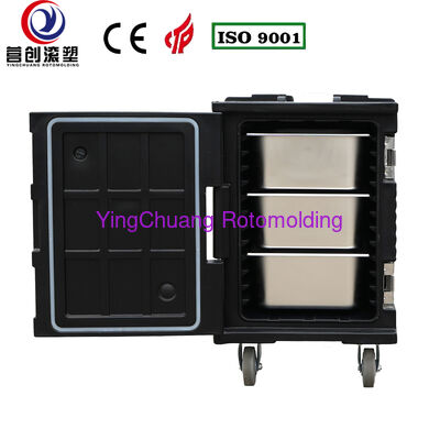 Купить YINGCHUANG OEM 90L Черный большой колесный ротационно-формованный большой изолированный ящик, толстый пенополиуретан для хранения горячей и холодной воды GN Pan Шкаф для транспортировки пищевых продуктов для столовой общественного питания на центральной кухне Производство в сети